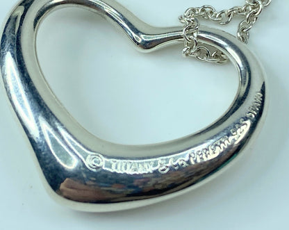 Tiffany & Co 925 Silver Elsa Peretti Open Heart 22mm pendant Necklace JR541