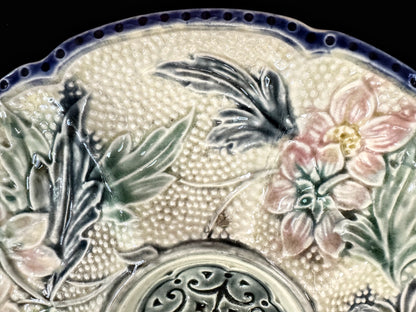 Antique Belgium Majolica Wasmuel Floral Oyster Plate Circa 1890 10" A1094