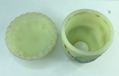 FENTON Glass Custard Satin URANIUM Deer Winter FAIRY LAMP Christmas 1979 A595