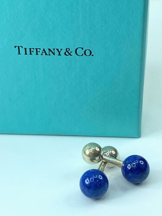 Tiffany & Co. Sterling Silver 925 & Lapis Lazuli Barbell Cufflinks 8g JR542