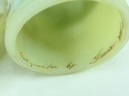 FENTON Glass Custard Satin URANIUM Deer Winter FAIRY LAMP Christmas 1979 A595