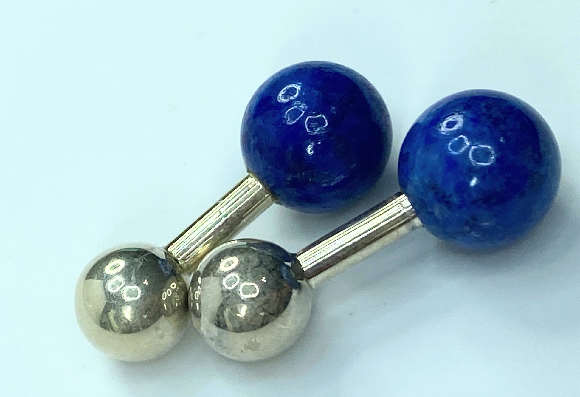 Tiffany & Co. Sterling Silver 925 & Lapis Lazuli Barbell Cufflinks 8g JR542