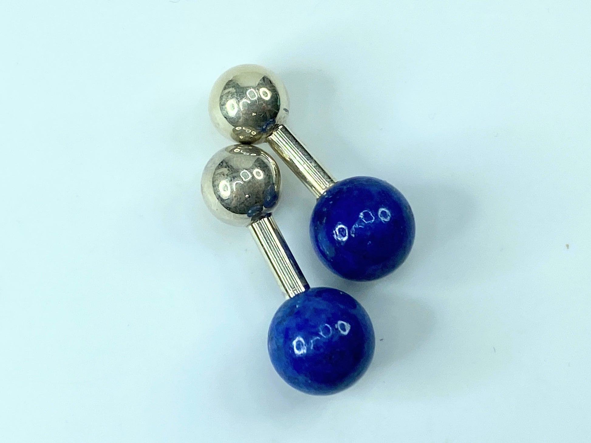 Tiffany & Co. Sterling Silver 925 & Lapis Lazuli Barbell Cufflinks 8g JR542