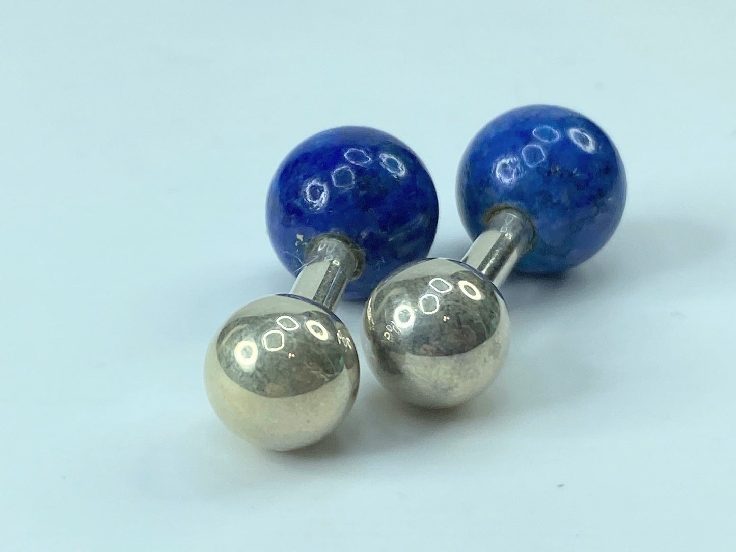Tiffany & Co. Sterling Silver 925 & Lapis Lazuli Barbell Cufflinks 8g JR542