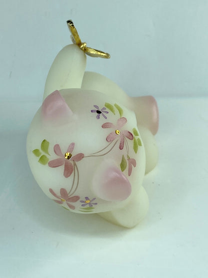 Fenton Art Glass Satin Bear with Golden Butterfly with flower w/tag A585