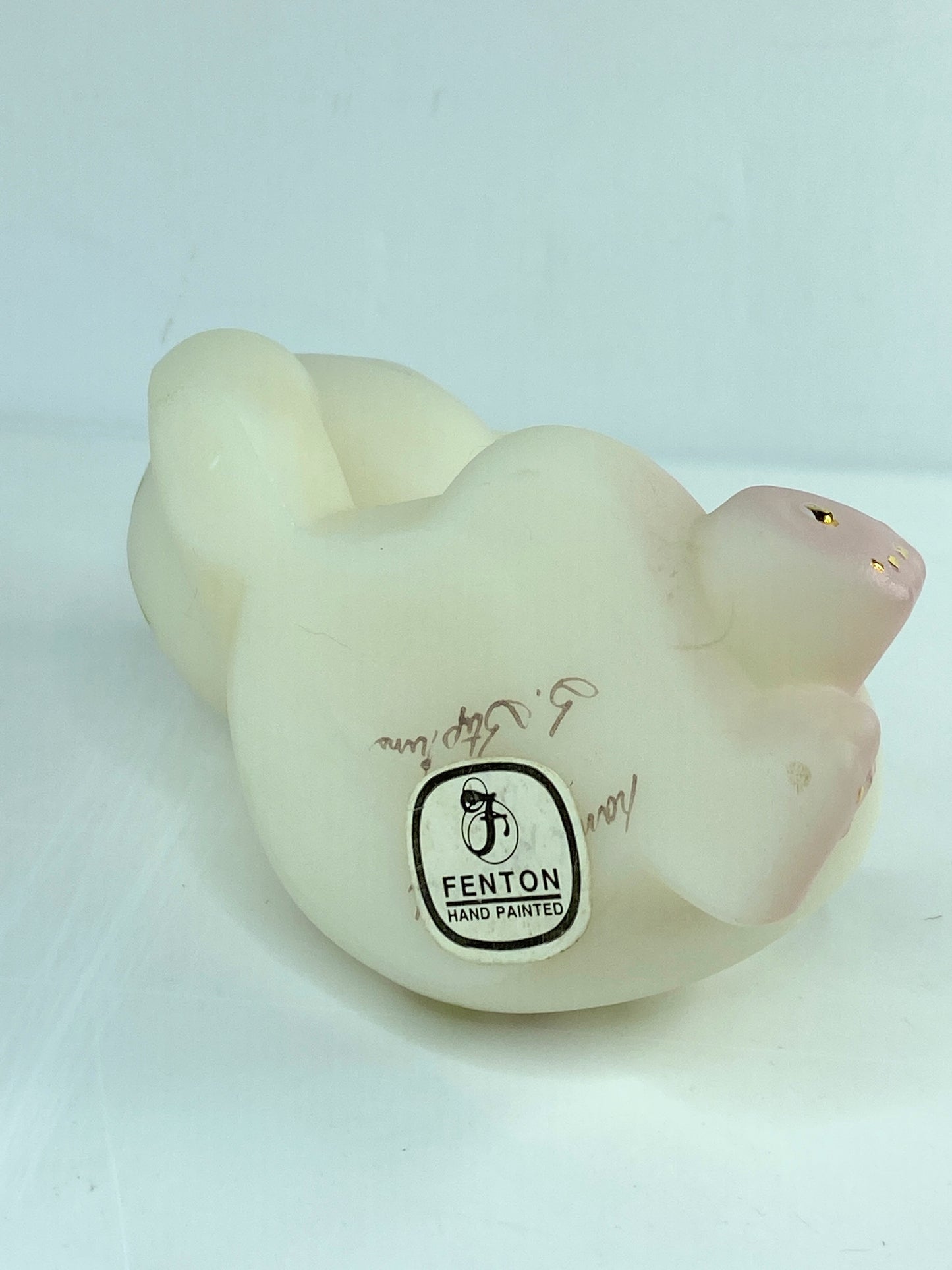 Fenton Art Glass Satin Bear with Golden Butterfly with flower w/tag A585