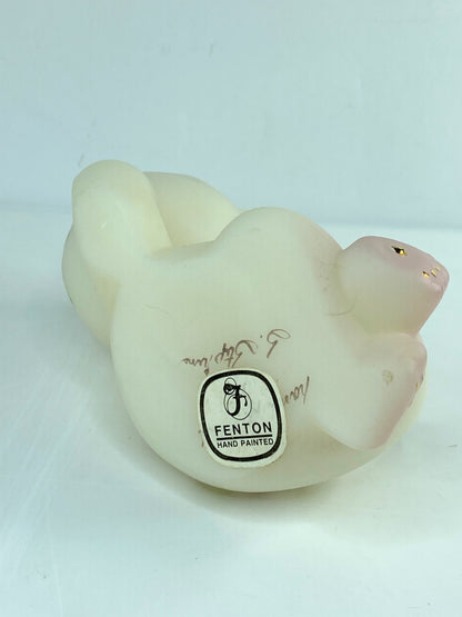 Fenton Art Glass Satin Bear with Golden Butterfly with flower w/tag A585