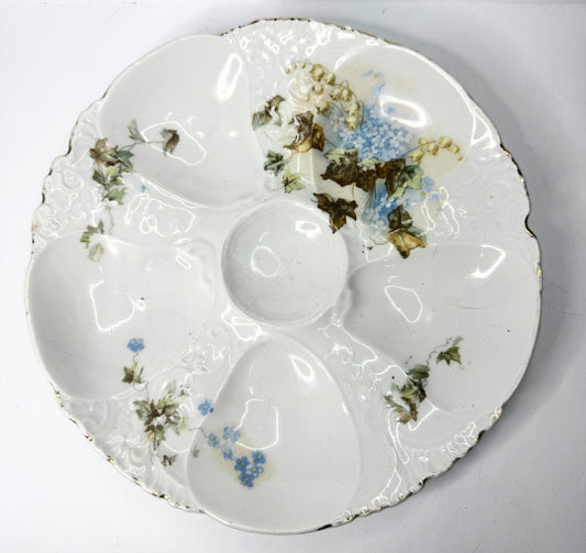 Antique Austria Oyster Plate with "Forget me not" blue flower gold gilt A479
