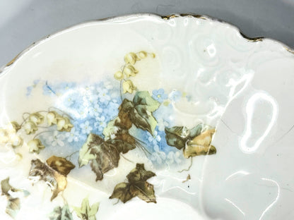 Antique Austria Oyster Plate with "Forget me not" blue flower gold gilt A479