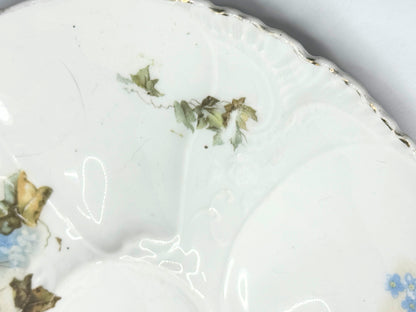 Antique Austria Oyster Plate with "Forget me not" blue flower gold gilt A479