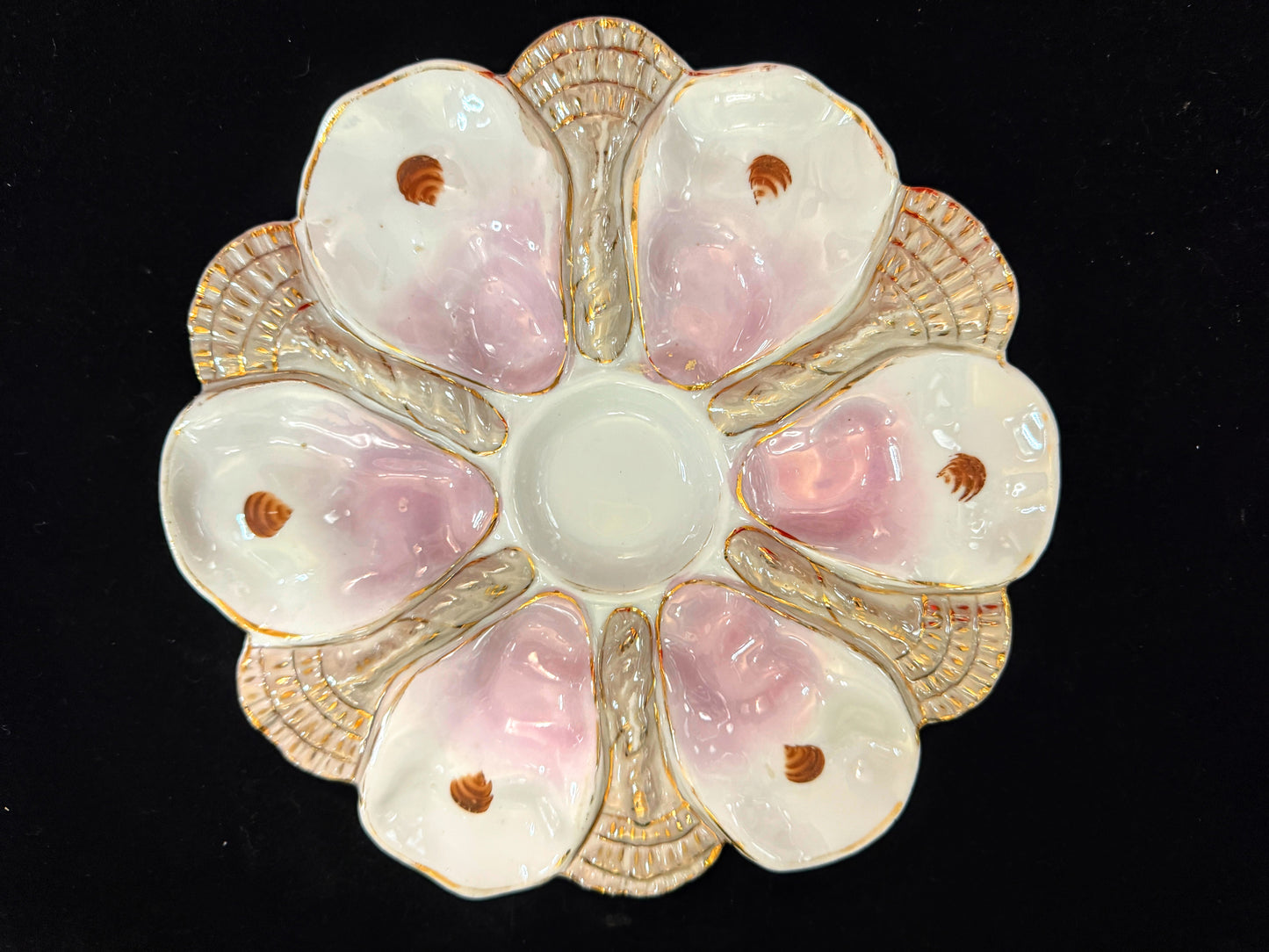Antique CFH GDM Limoges Pink Shell Oyster Plate Gilt Trim 9.5 inches A1096