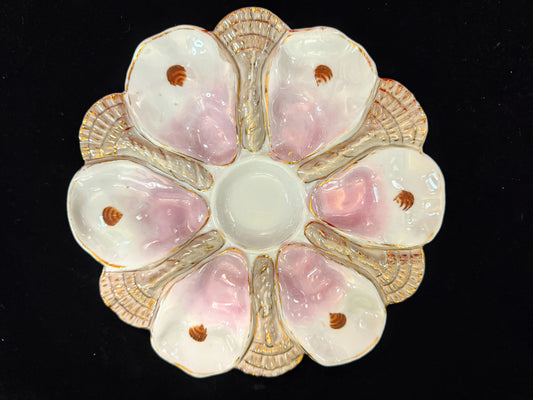 Antique CFH GDM Limoges Pink Shell Oyster Plate Gilt Trim 9.5 inches A1096