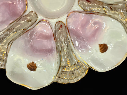 Antique CFH GDM Limoges Pink Shell Oyster Plate Gilt Trim 9.5 inches A1096