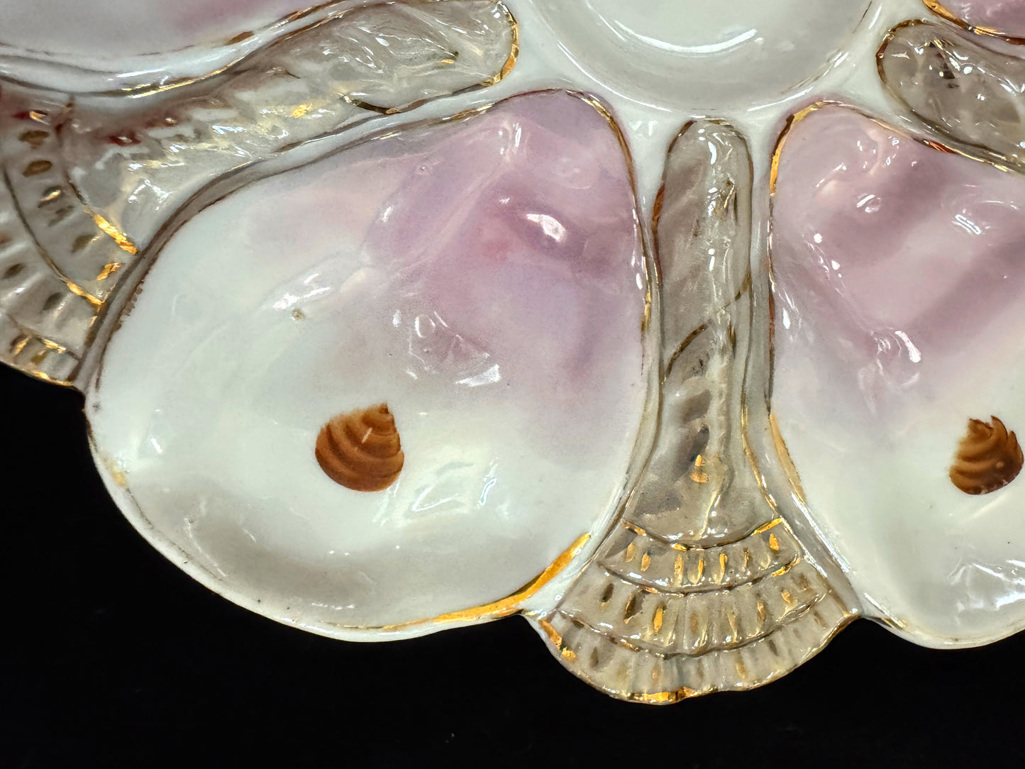 Antique CFH GDM Limoges Pink Shell Oyster Plate Gilt Trim 9.5 inches A1096