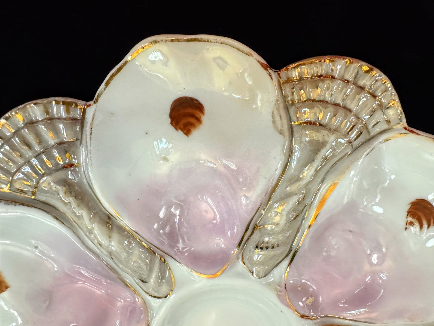 Antique CFH GDM Limoges Pink Shell Oyster Plate Gilt Trim 9.5 inches A1096