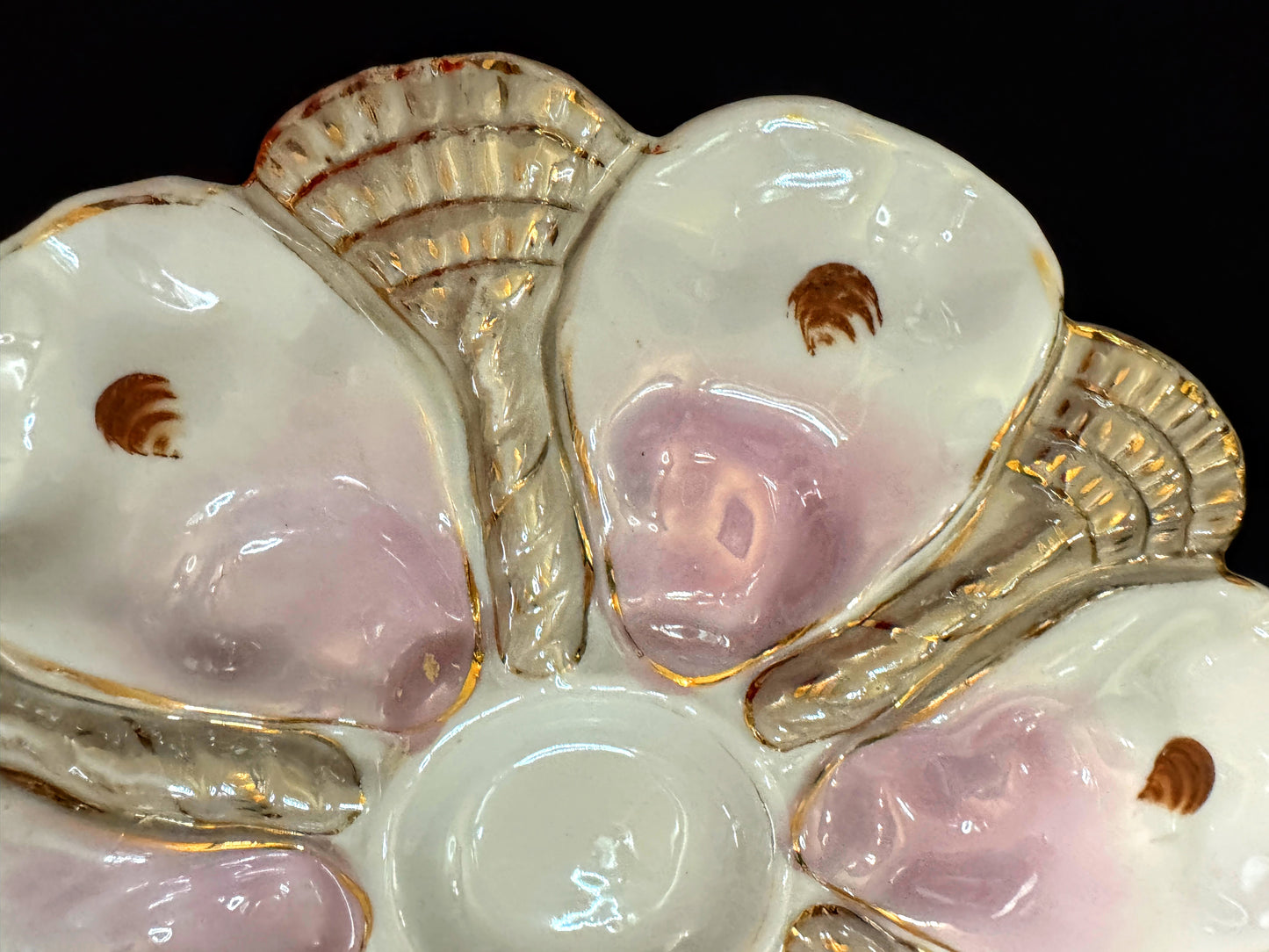 Antique CFH GDM Limoges Pink Shell Oyster Plate Gilt Trim 9.5 inches A1096