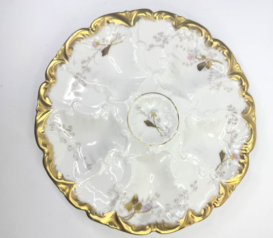 Antique Limoges Oyster Plate with Gold Paste 8.5" A480