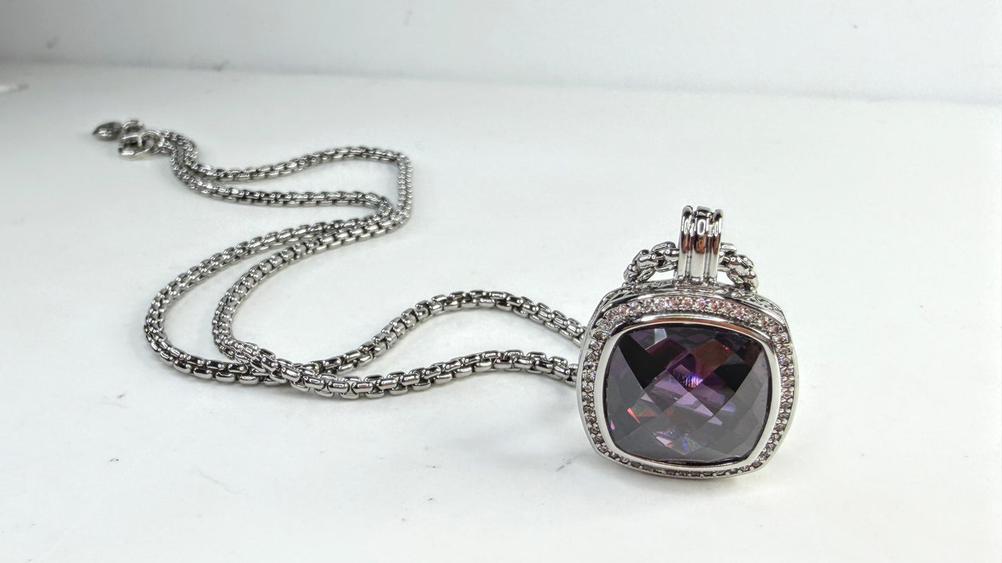 Vintage David Yurman Albion Diamond Amethyst Necklace Silver 19.25" 23.3g JR1645