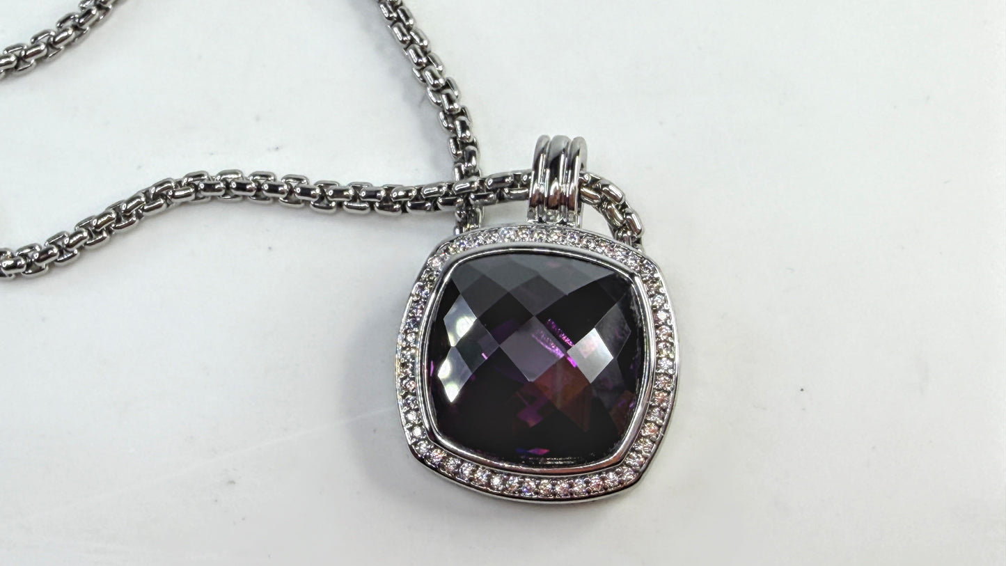 Vintage David Yurman Albion Diamond Amethyst Necklace Silver 19.25" 23.3g JR1645