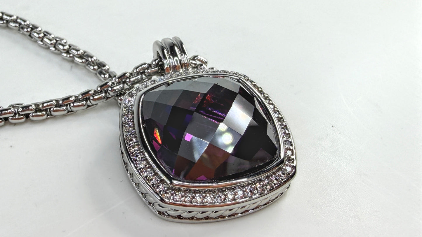 Vintage David Yurman Albion Diamond Amethyst Necklace Silver 19.25" 23.3g JR1645