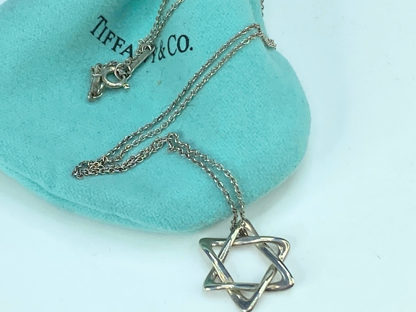 Tiffany & Co Sterling 925 Elsa Peretti Star of David pendant necklace 16" JR9808