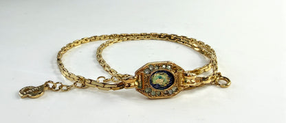 Vintage Christian Dior Simulated Cobalt Enamel Crystal Medallion Necklace GS830