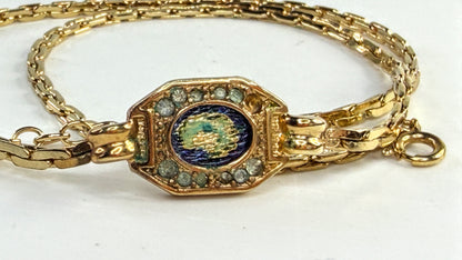 Vintage Christian Dior Simulated Cobalt Enamel Crystal Medallion Necklace GS830