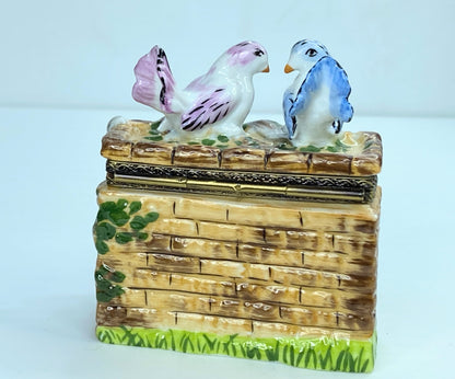 Rochard Birds on Fountain Porcelain Limoges Trinket Box A77