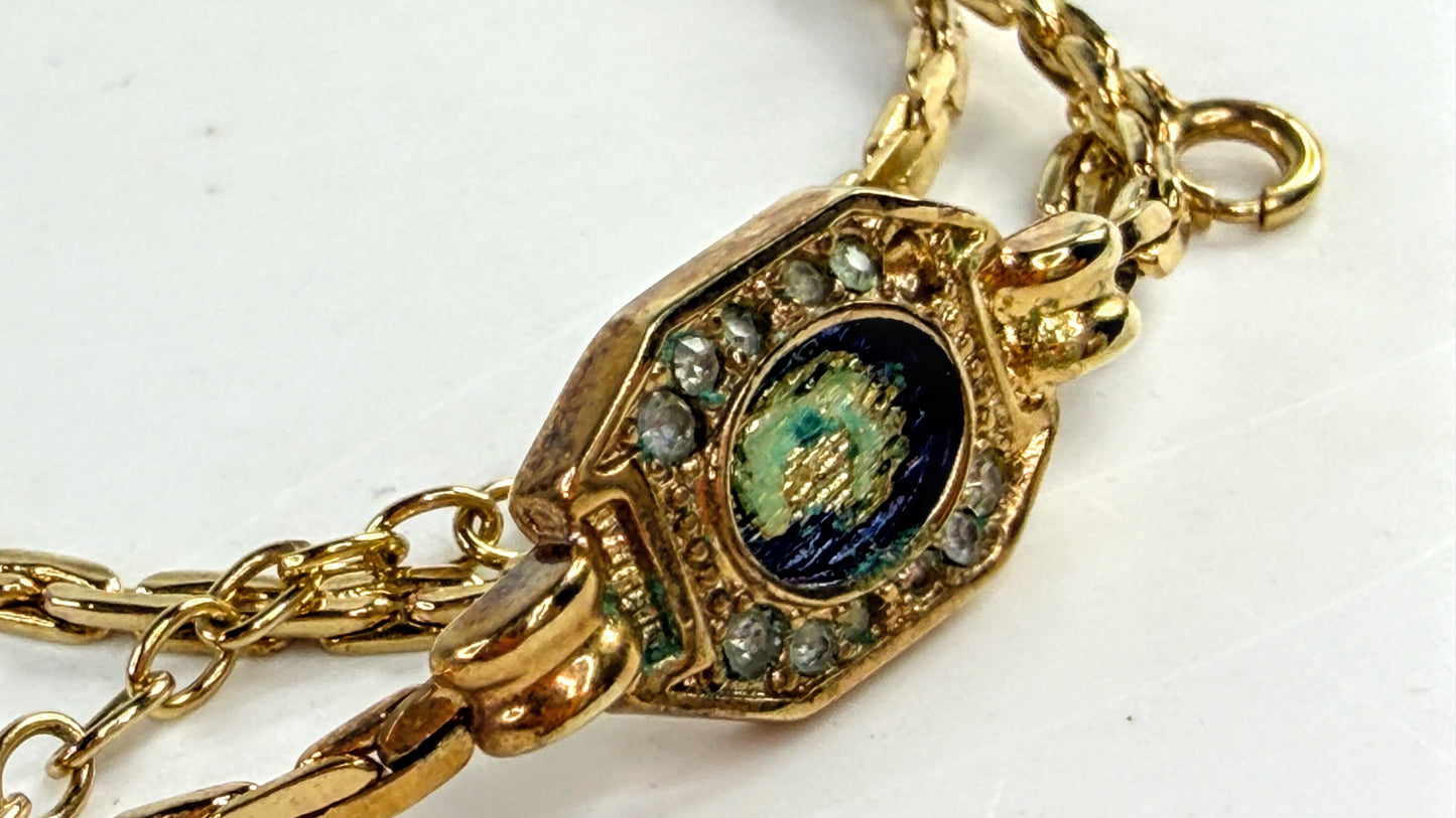 Vintage Christian Dior Simulated Cobalt Enamel Crystal Medallion Necklace GS830