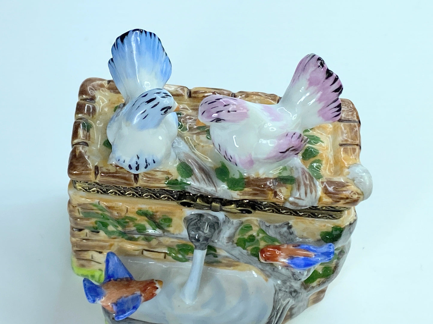 Rochard Birds on Fountain Porcelain Limoges Trinket Box A77