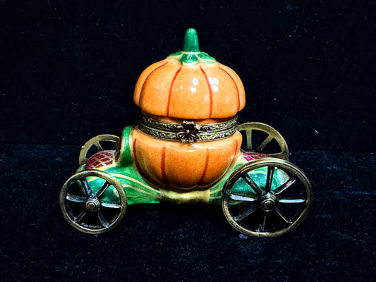 Limoges Peint Main Pumpkin Carriage Trinket Box Rollable A1102