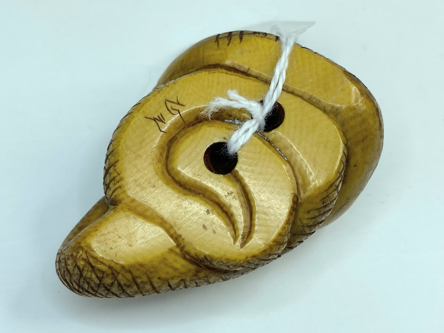 19th century hand carved Resin Snake with a mouse in the mouth Netsuke A588