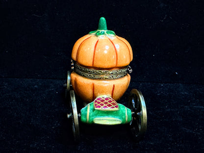 Limoges Peint Main Pumpkin Carriage Trinket Box Rollable A1102