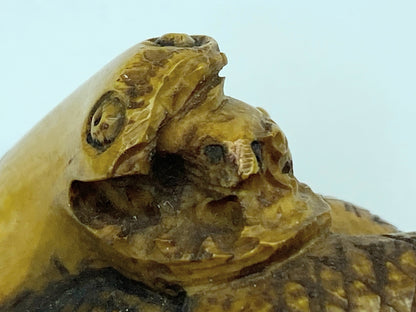 19th century hand carved Resin Snake with a mouse in the mouth Netsuke A588