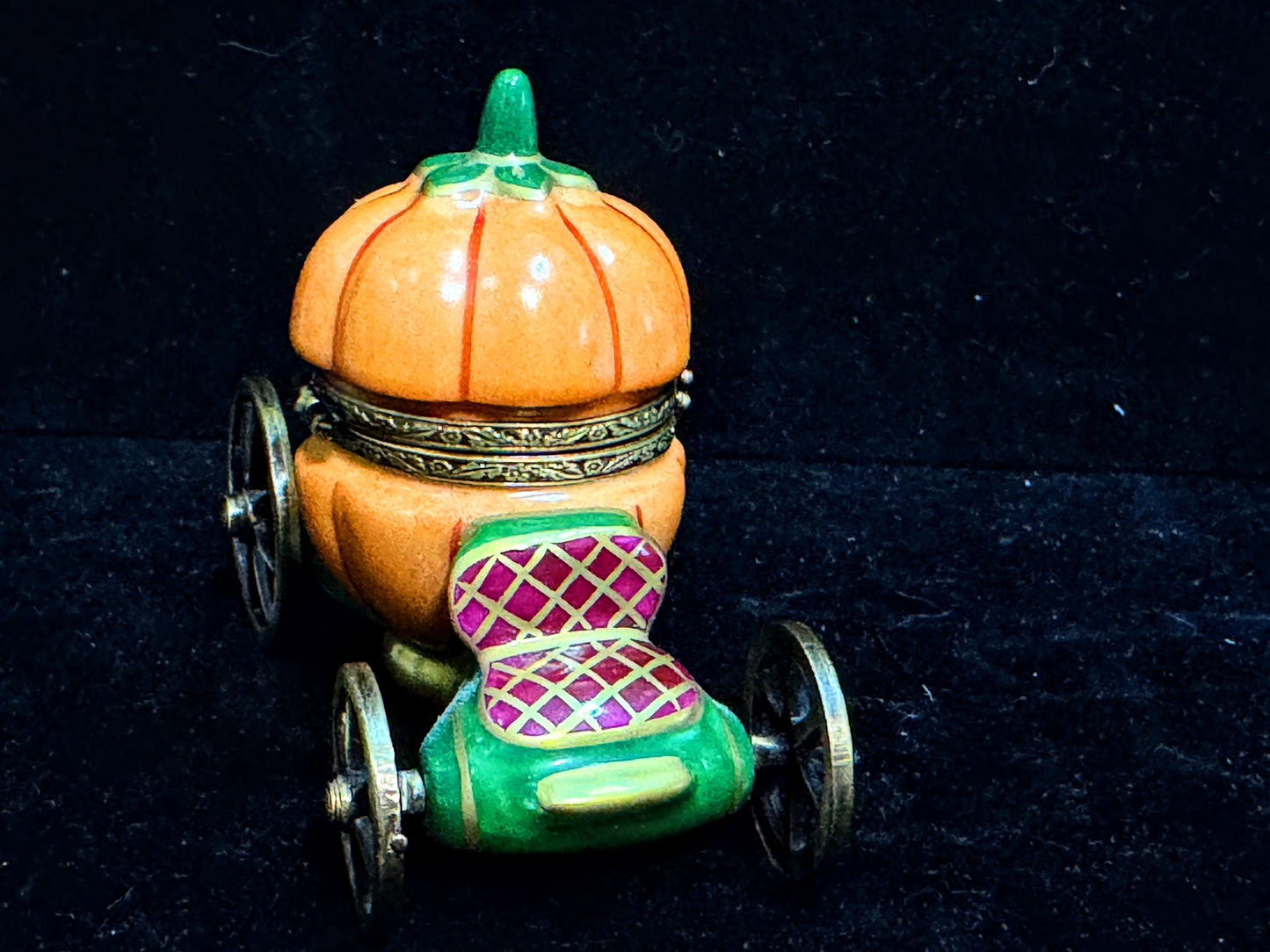 Limoges Peint Main Pumpkin Carriage Trinket Box Rollable A1102