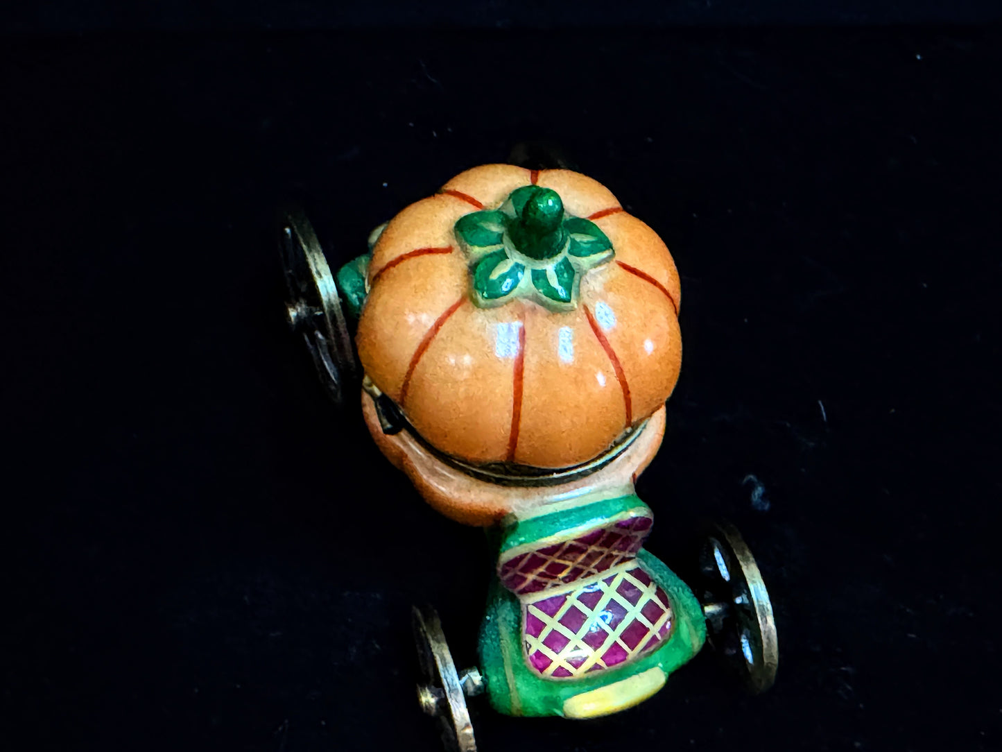 Limoges Peint Main Pumpkin Carriage Trinket Box Rollable A1102