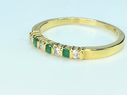 18K yellow gold Diamond Emerald stackable ring s7 2.3g JR9809