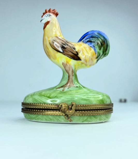 Fantastic ROOSTER ~ Limoges Trinket Box ~ Peint main  A79