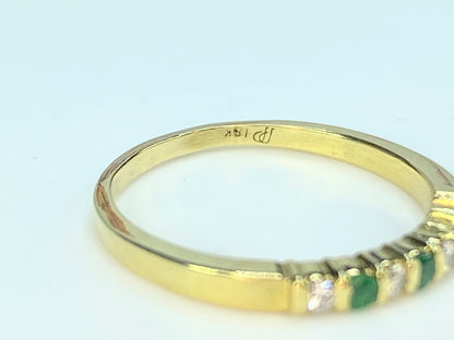 18K yellow gold Diamond Emerald stackable ring s7 2.3g JR9809