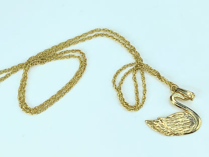 14K yellow gold Swan pendant rope link necklace 18" 4.4 gram JR9810