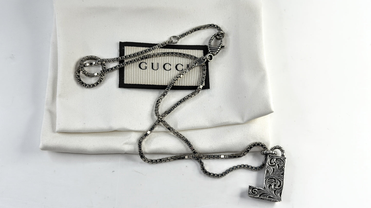 Vintage Gucci Sterling Silver Scroll Letter L Pendant Necklace 18.5" JR1746