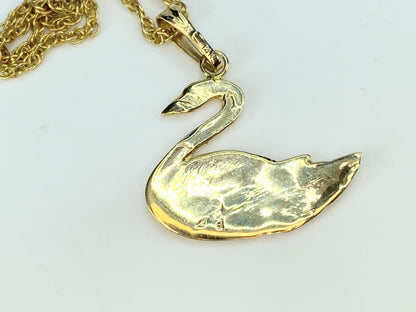 14K yellow gold Swan pendant rope link necklace 18" 4.4 gram JR9810