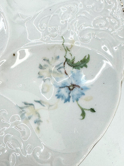 Antique Austria hand painted Blue Delphinium 5 well oyster plate A483
