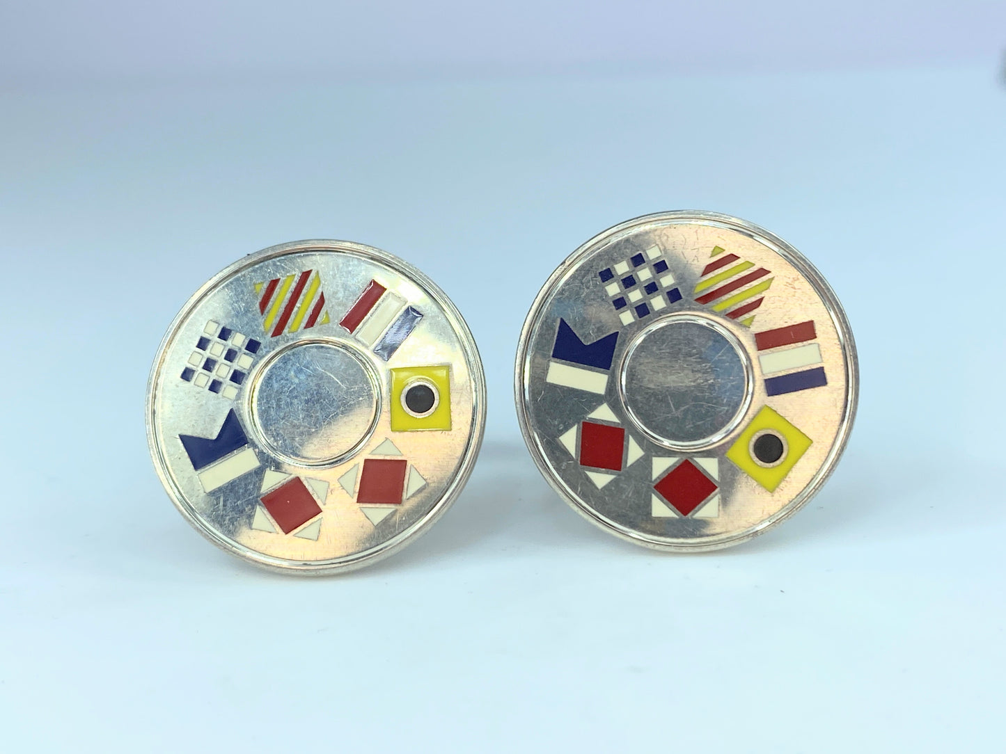 Tiffany & Co. Vintage Enameled Nautical Flag "Tiffany" SS Cufflinks