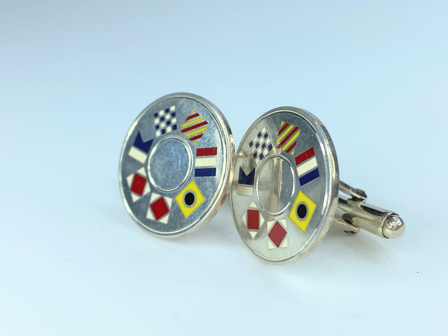 Tiffany & Co. Vintage Enameled Nautical Flag "Tiffany" SS Cufflinks