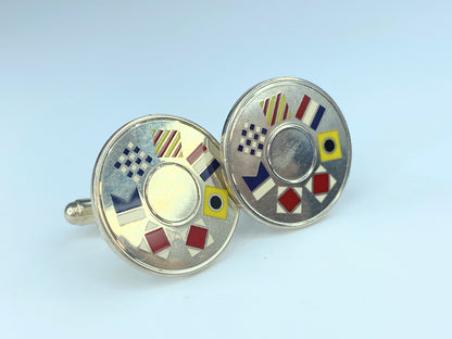 Tiffany & Co. Vintage Enameled Nautical Flag "Tiffany" SS Cufflinks