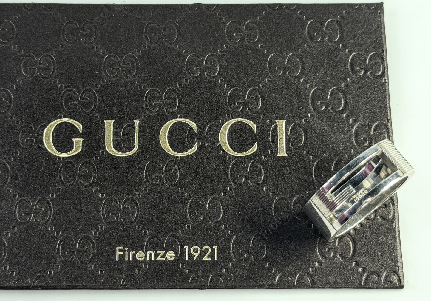 Vintage Gucci Sterling Silver G Logo Cut-Out Band Ring 8.33mm