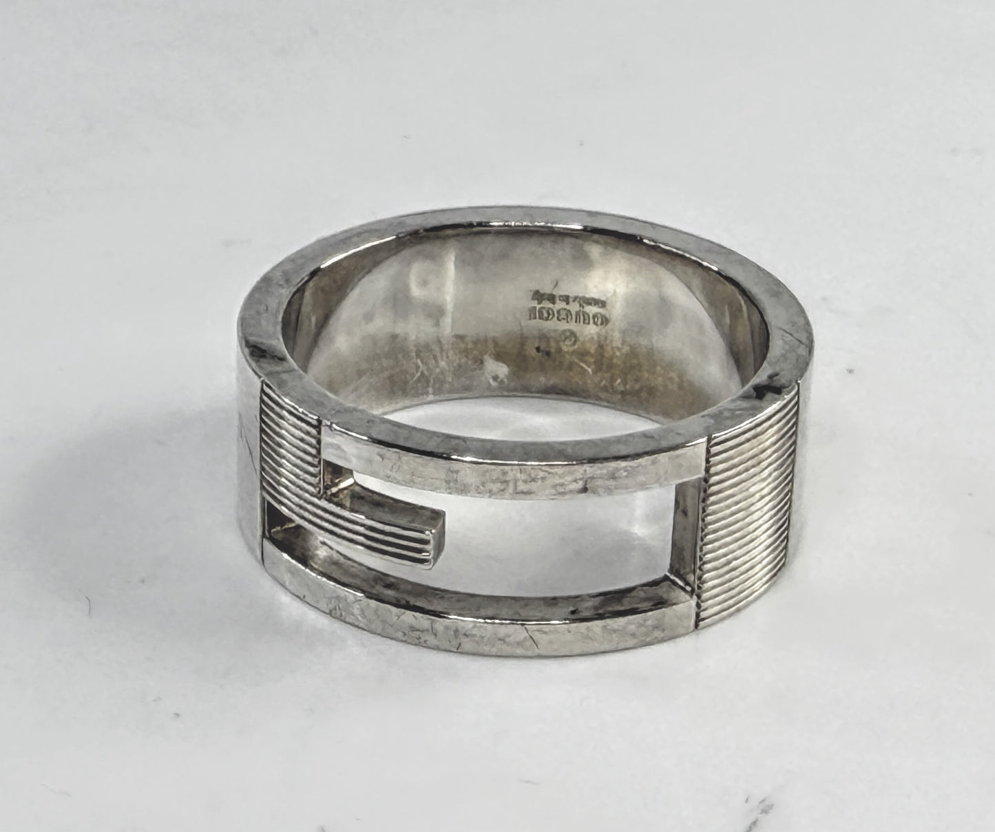 Vintage Gucci Sterling Silver G Logo Cut-Out Band Ring 8.33mm