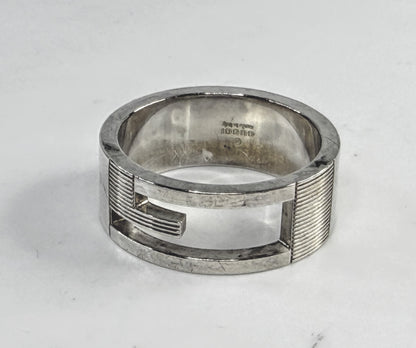 Vintage Gucci Sterling Silver G Logo Cut-Out Band Ring 8.33mm