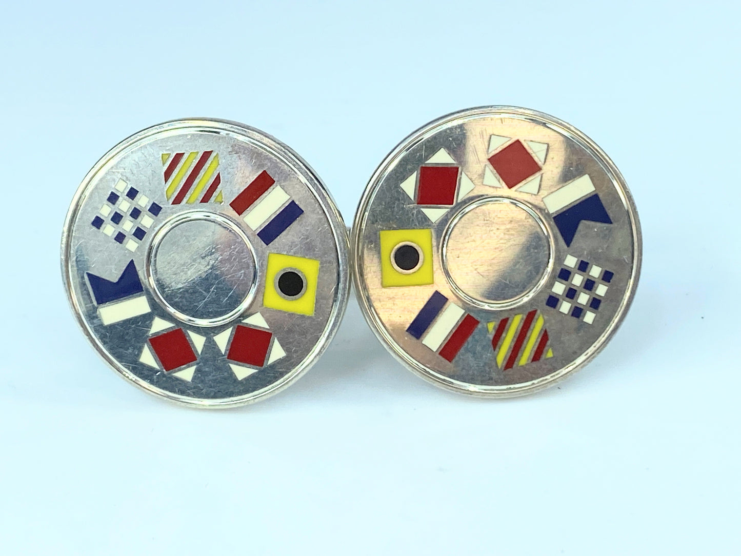 Tiffany & Co. Vintage Enameled Nautical Flag "Tiffany" SS Cufflinks